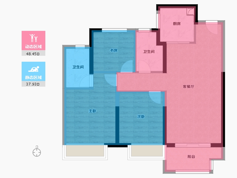 江苏省-常州市-桃李东方-76.95-户型库-动静分区