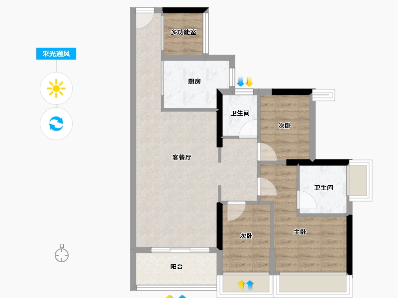 广东省-广州市-珠江·花屿花城-72.00-户型库-采光通风