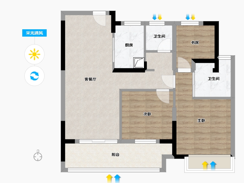 江苏省-镇江市-路劲·港欣城-76.80-户型库-采光通风