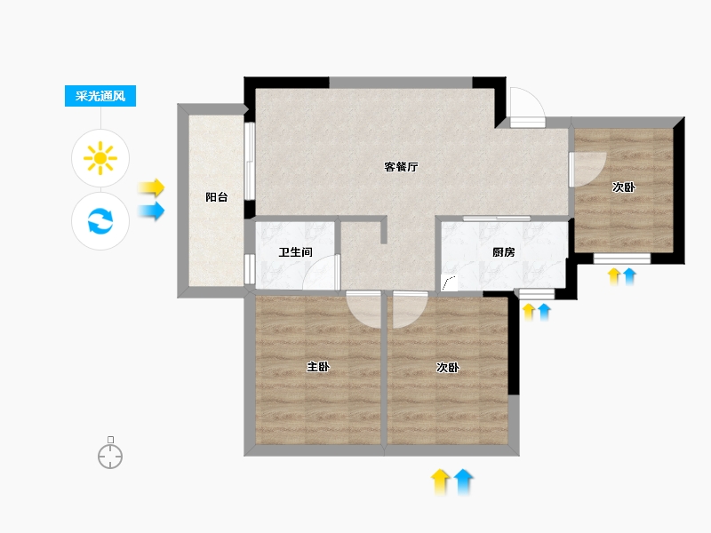 广西壮族自治区-南宁市-金成江南壹品-59.85-户型库-采光通风