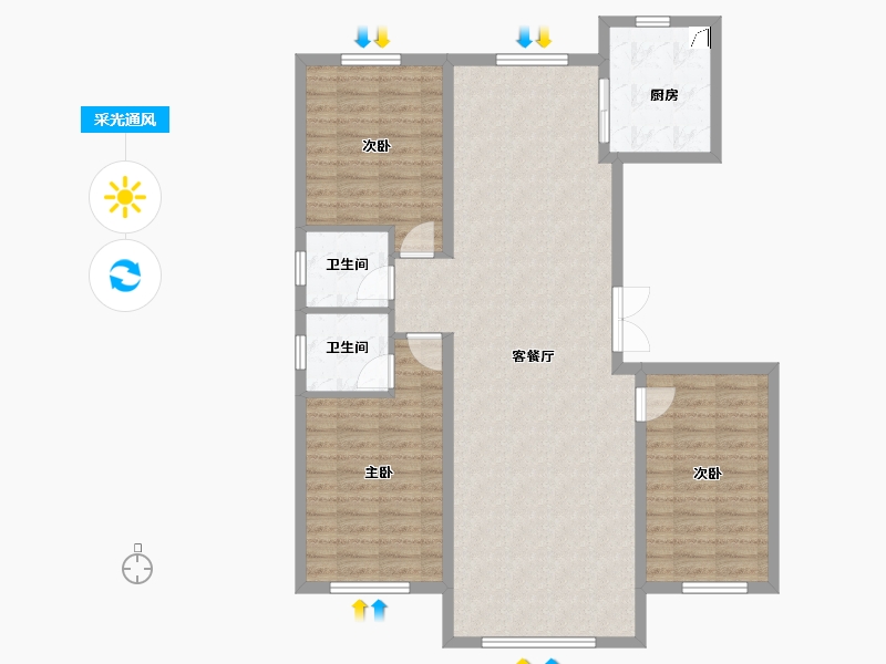 内蒙古自治区-呼伦贝尔市-卓达城市花园六期-108.66-户型库-采光通风