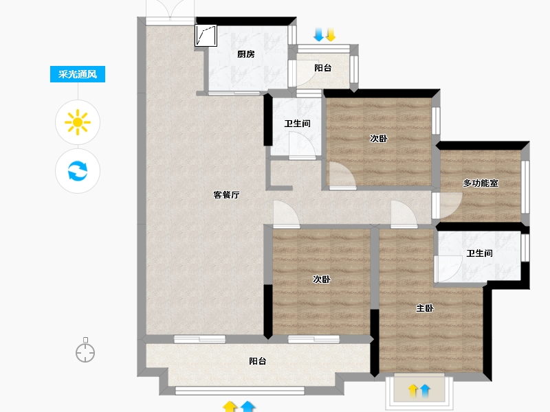 广东省-江门市-粤海壹桂府-89.50-户型库-采光通风