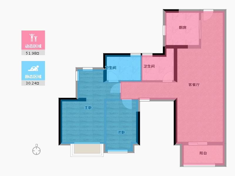 广东省-广州市-中海左岸澜庭-72.80-户型库-动静分区