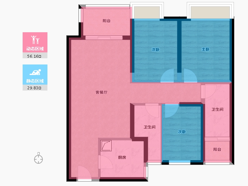 陕西省-渭南市-宏帆人和府-86.00-户型库-动静分区