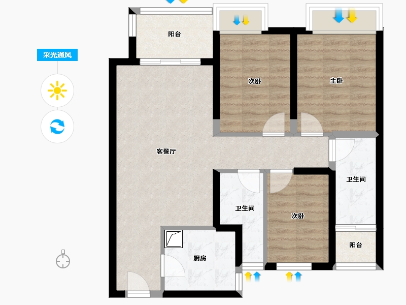 陕西省-渭南市-宏帆人和府-86.00-户型库-采光通风