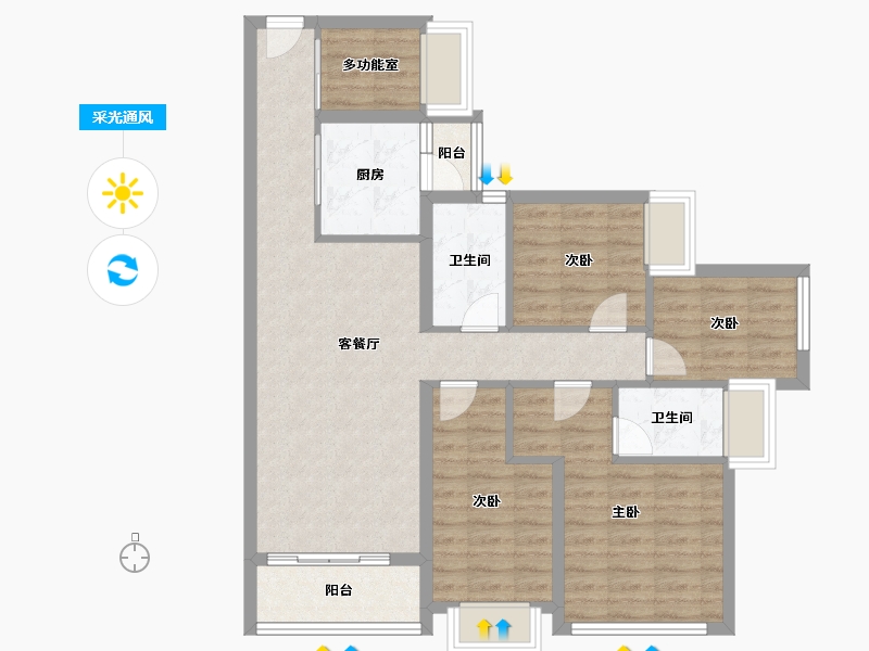 广东省-广州市-珠江花城-93.60-户型库-采光通风