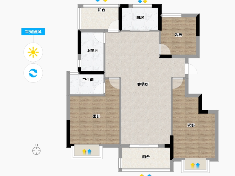 浙江省-宁波市-锦绣东方-93.86-户型库-采光通风