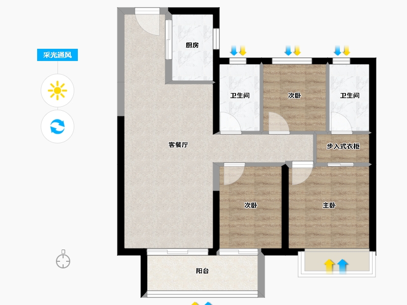 湖南省-长沙市-美的麓府-73.52-户型库-采光通风