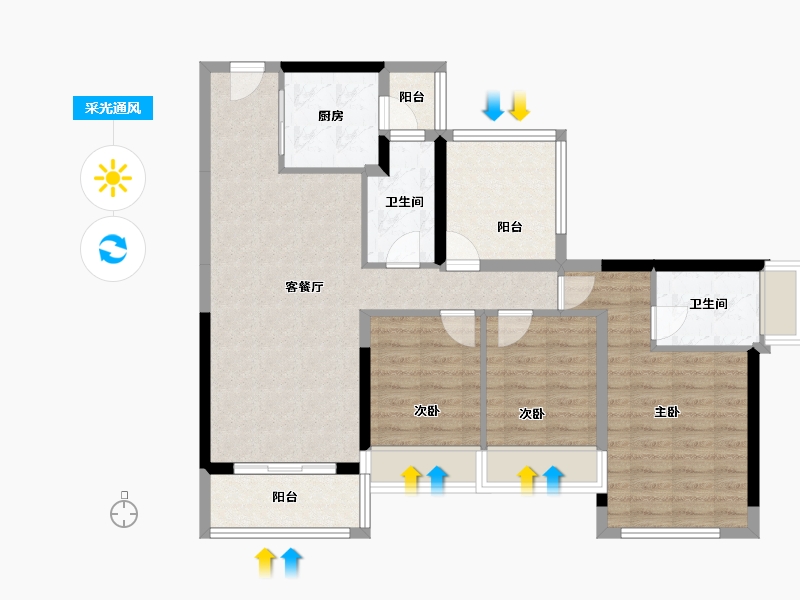 广东省-广州市-龙光天瀛-90.88-户型库-采光通风