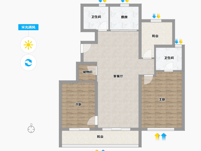 浙江省-宁波市-保利·天悦(三期)-94.87-户型库-采光通风