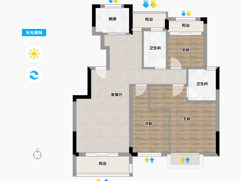 浙江省-宁波市-锦绣海樾府-84.67-户型库-采光通风