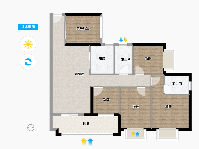 广东省-广州市-品实云湖花城-91.58-户型库-采光通风