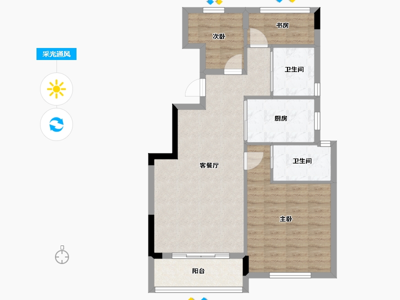 浙江省-宁波市-锦绣海樾府-74.58-户型库-采光通风