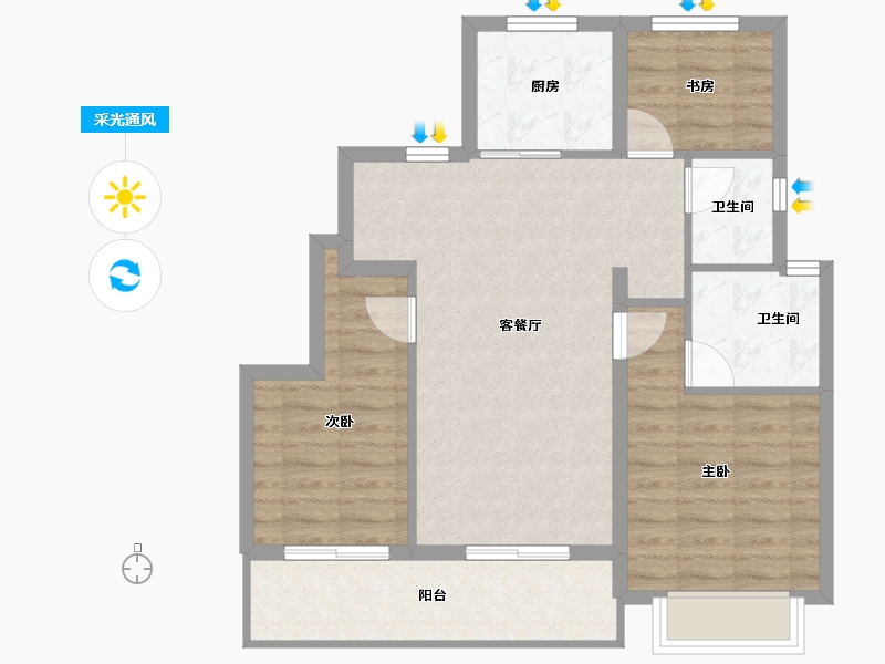 浙江省-宁波市-绿城·春熙月明-76.57-户型库-采光通风