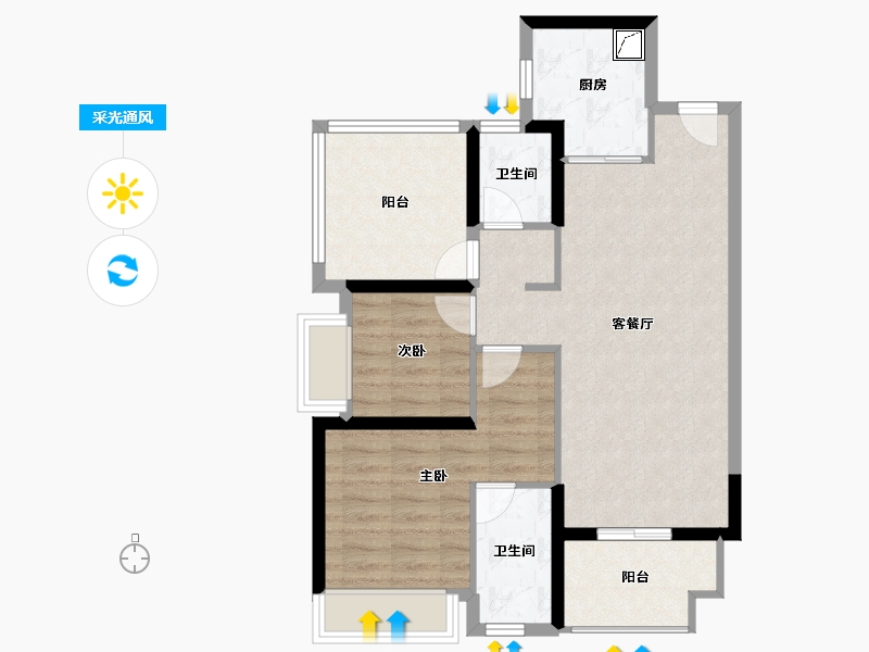 贵州省-贵阳市-美的国宾府-73.60-户型库-采光通风