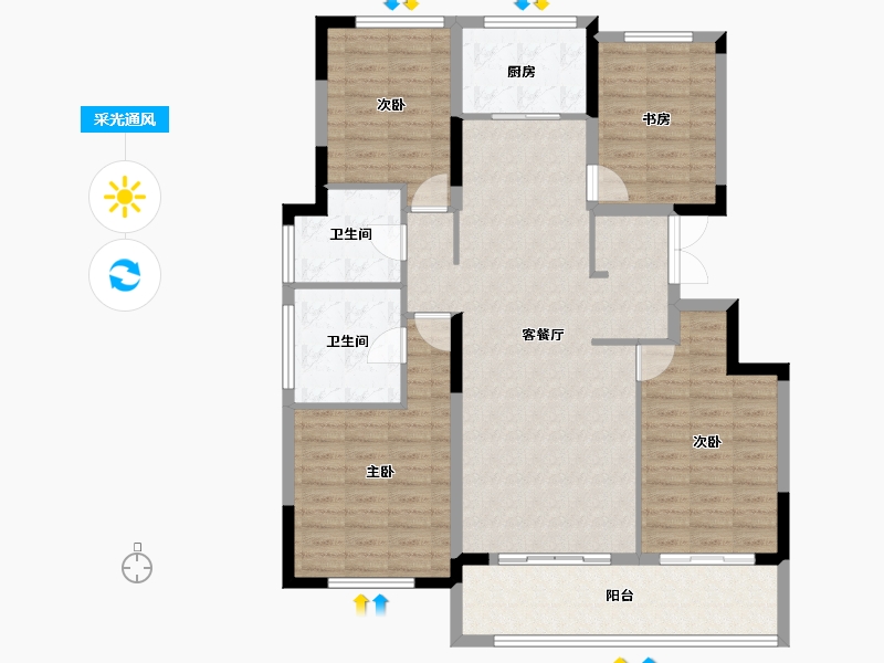 江苏省-常州市-绿城江南里-120.80-户型库-采光通风