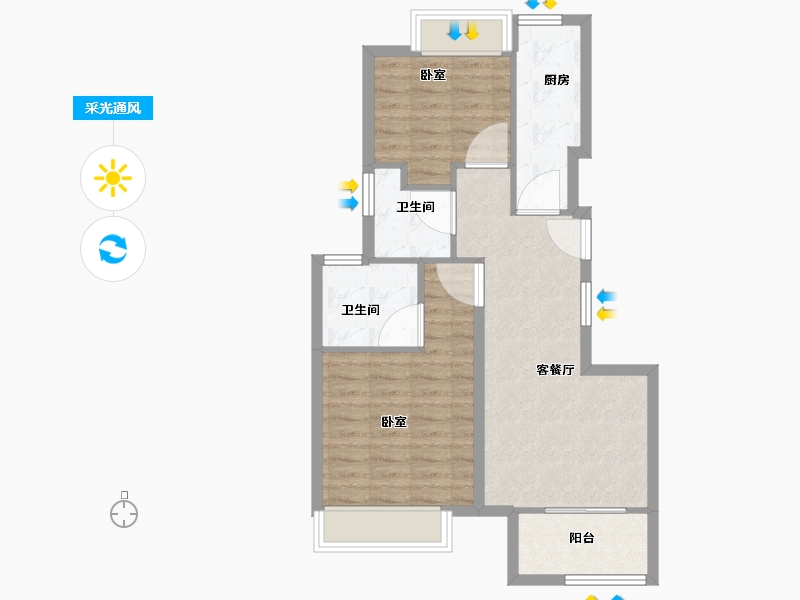 上海-上海市-陆家嘴·滴水涟岸-64.80-户型库-采光通风