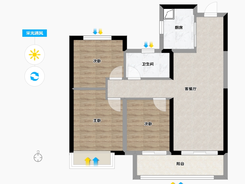 江苏省-镇江市-绿地·翠园-69.75-户型库-采光通风