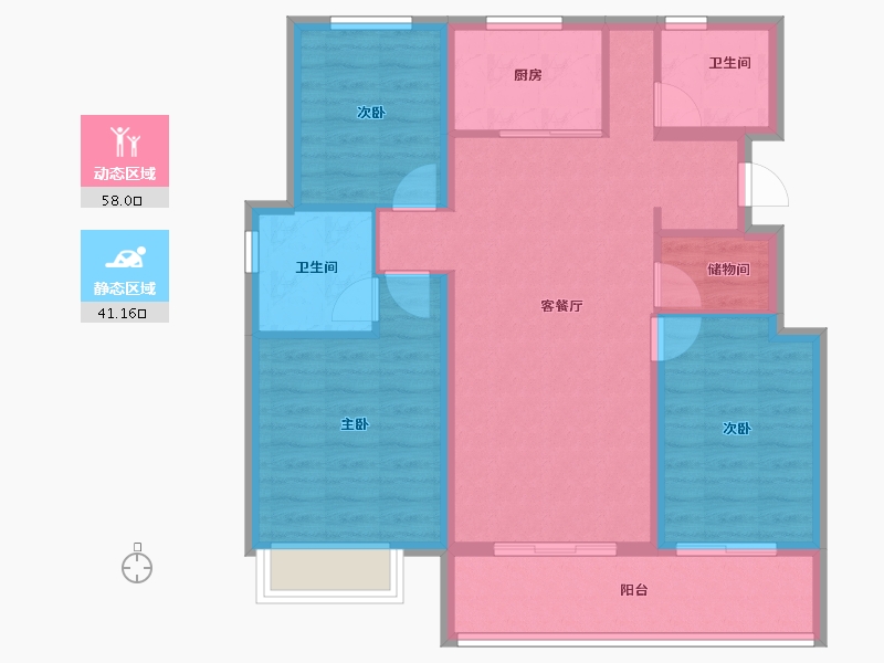 浙江省-宁波市-绿城·春熙月明-88.86-户型库-动静分区