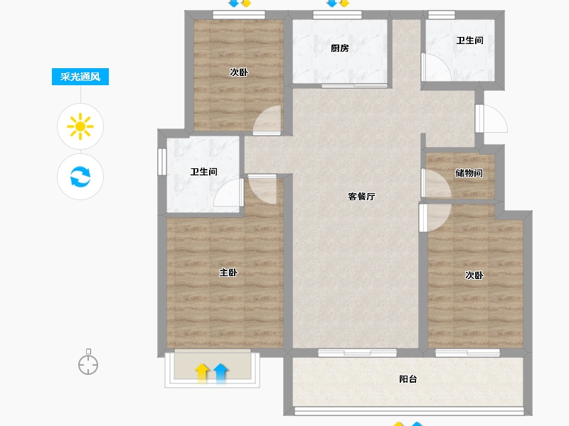 浙江省-宁波市-绿城·春熙月明-88.86-户型库-采光通风