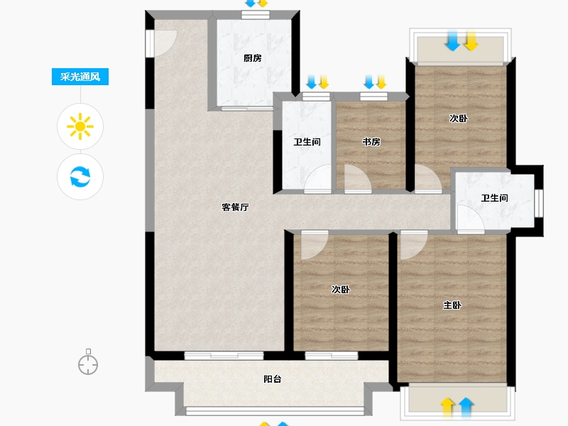 江苏省-镇江市-绿地·翠园-93.39-户型库-采光通风