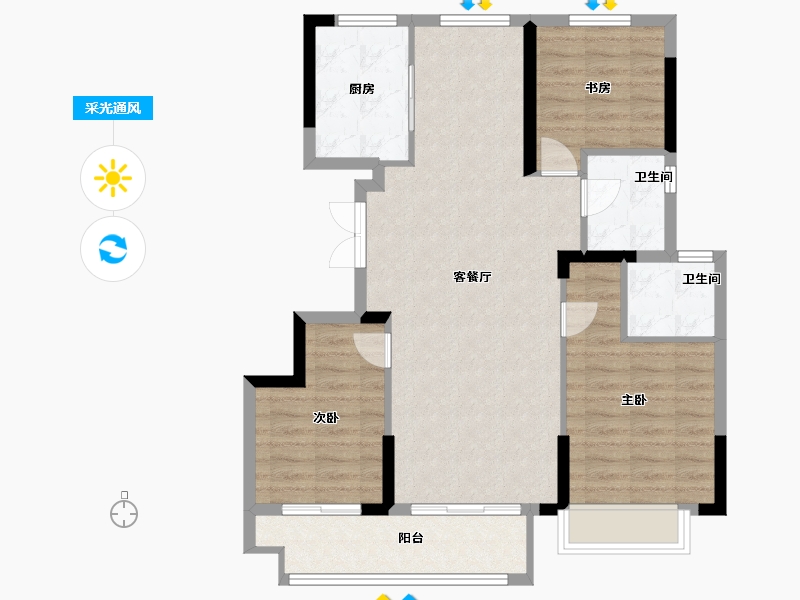 浙江省-宁波市-逸湾小筑-86.19-户型库-采光通风