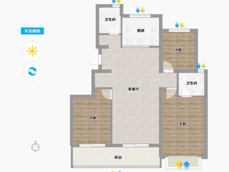 浙江省-宁波市-绿城·春熙月明-88.77-户型库-采光通风