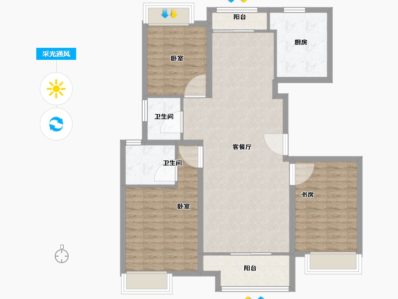 上海-上海市-陆家嘴·滴水涟岸-101.61-户型库-采光通风