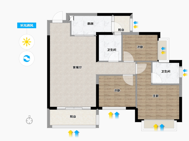 湖南省-长沙市-长沙恒大清澜苑-93.61-户型库-采光通风