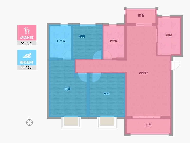 湖北省-武汉市-武汉城建恒瑞集团欣园-94.63-户型库-动静分区