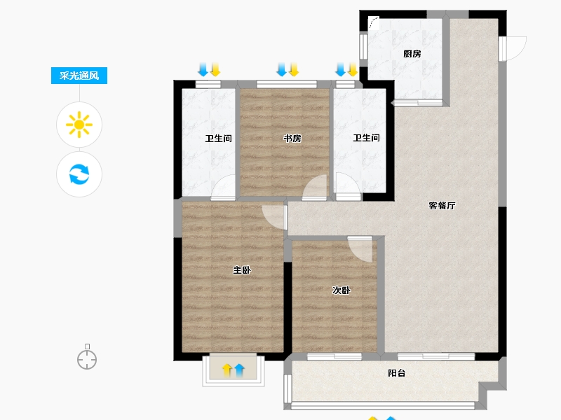 浙江省-宁波市-红星江月府-97.62-户型库-采光通风