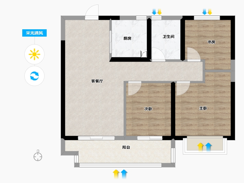 浙江省-宁波市-红星江月府-70.79-户型库-采光通风