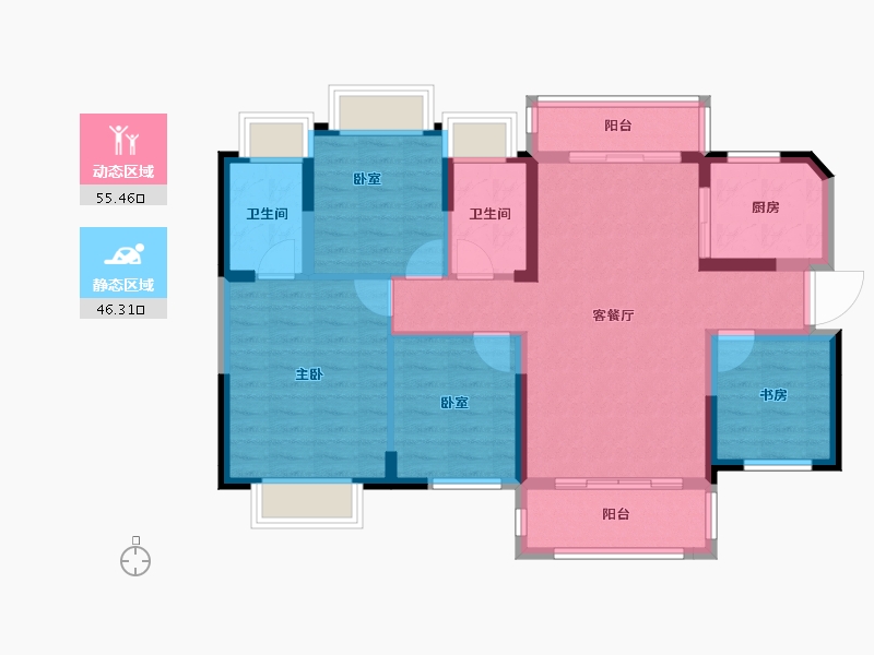 湖南省-长沙市-振业城-90.70-户型库-动静分区