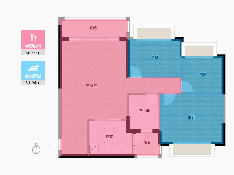 湖南省-长沙市-长沙恒大清澜苑-79.60-户型库-动静分区