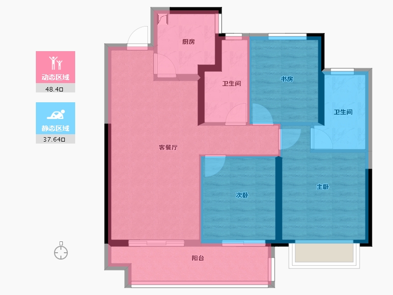 浙江省-宁波市-红星江月府-76.38-户型库-动静分区