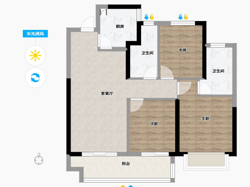 浙江省-宁波市-红星江月府-76.38-户型库-采光通风