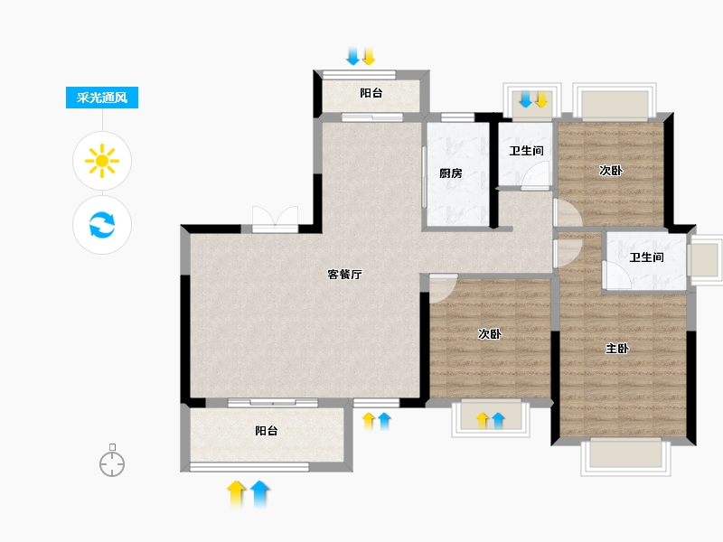 湖北省-武汉市-荣盛华庭-102.48-户型库-采光通风