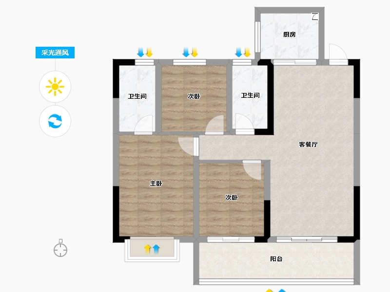 湖南省-长沙市-金地都会风华-83.95-户型库-采光通风