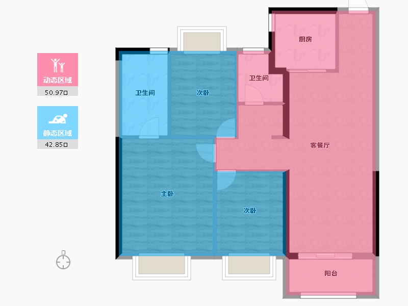 湖北省-武汉市-荣盛华庭-84.65-户型库-动静分区