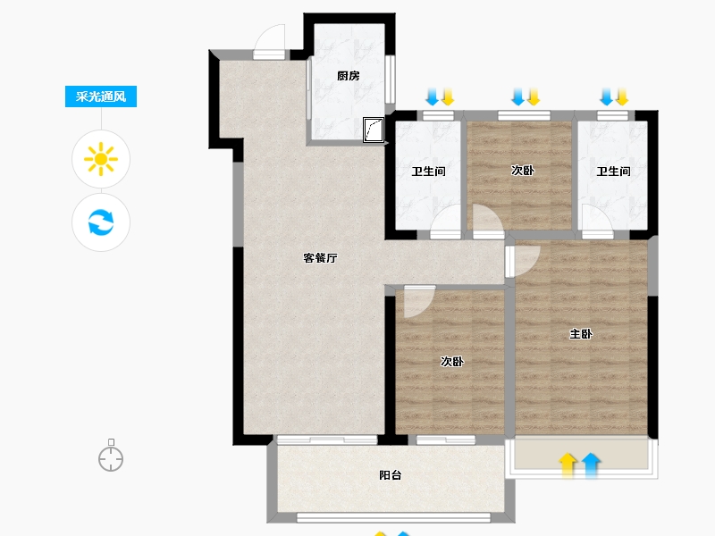 江苏省-常州市-嘉宏天际-90.72-户型库-采光通风