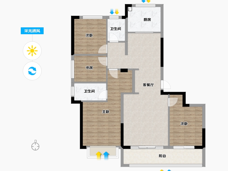 浙江省-宁波市-绿城金茂·春澜璟园-107.65-户型库-采光通风