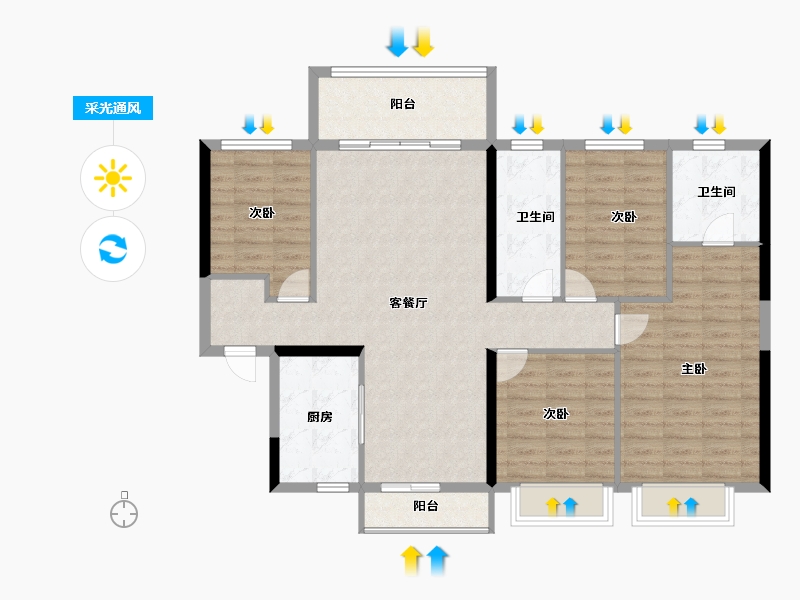 贵州省-贵阳市-碧桂园印象花溪-112.00-户型库-采光通风