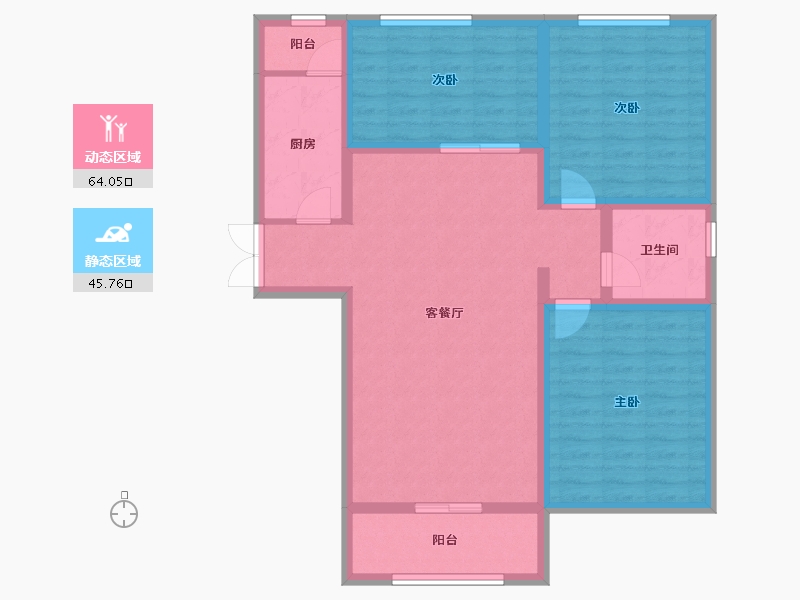 西藏自治区-拉萨市-九洲城二期-98.35-户型库-动静分区