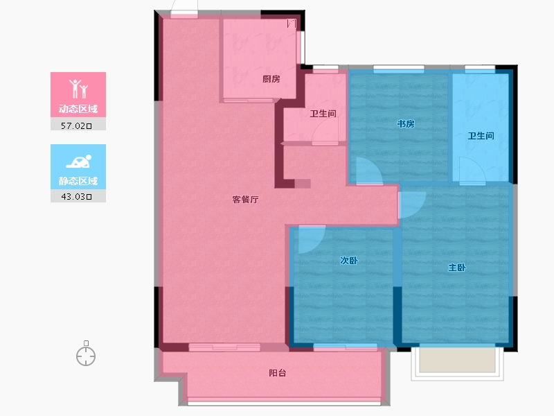 浙江省-宁波市-红星江月府-89.41-户型库-动静分区