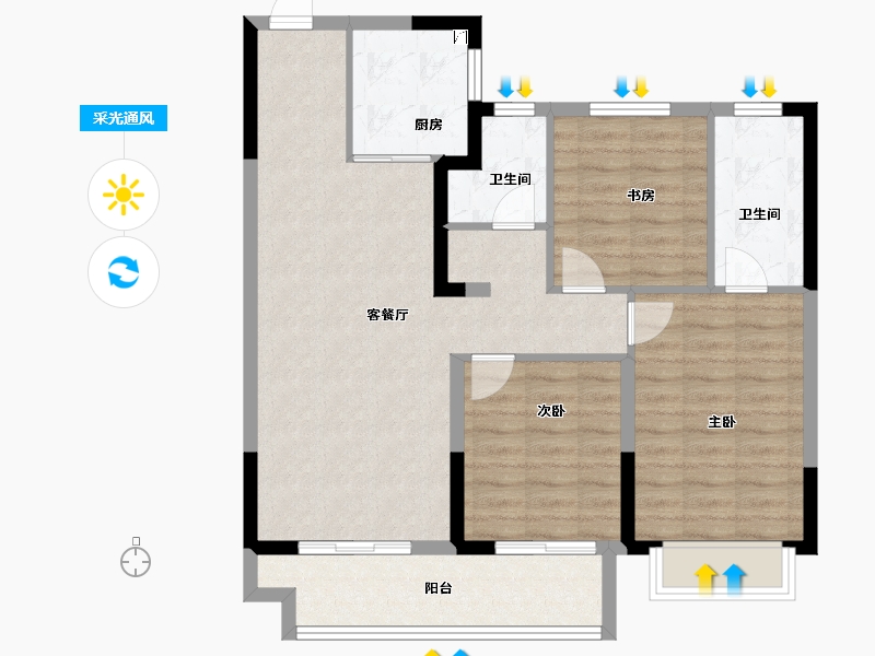 浙江省-宁波市-红星江月府-89.41-户型库-采光通风