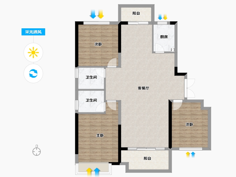 湖南省-长沙市-荣盛城-109.51-户型库-采光通风