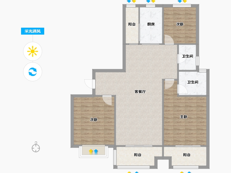 陕西省-咸阳市-厚德苑小区-108.00-户型库-采光通风