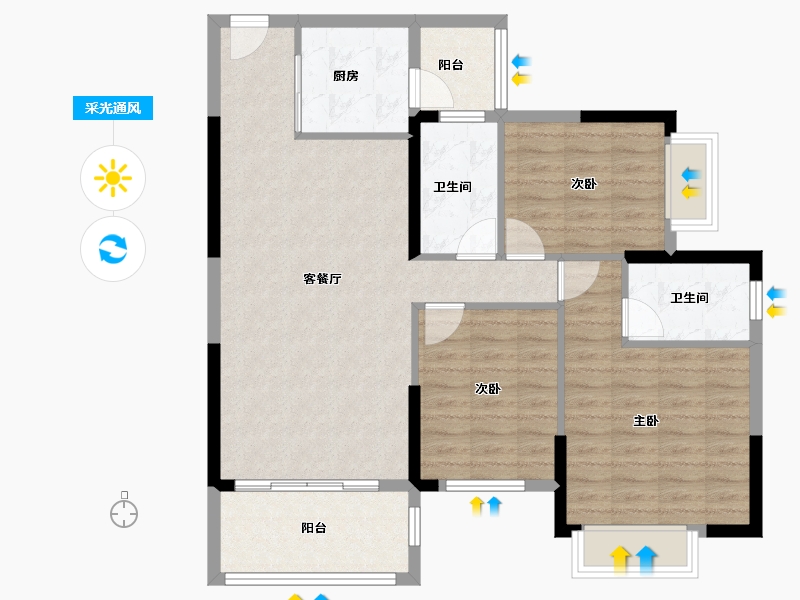 广东省-广州市-敏捷绿湖首府-90.46-户型库-采光通风