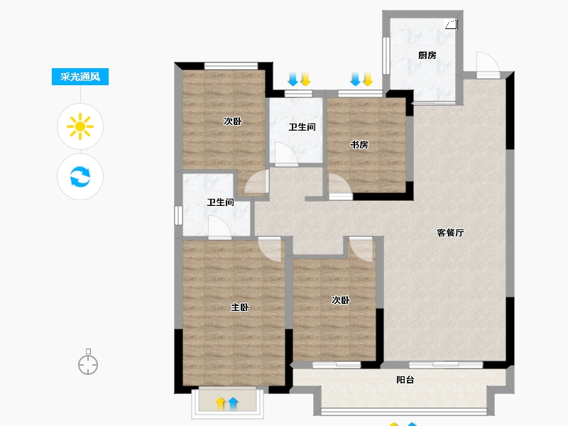 浙江省-宁波市-红星江月府-111.32-户型库-采光通风