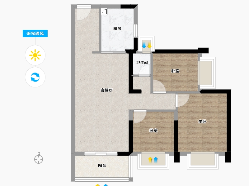 广东省-珠海市-五洲东方墅-65.82-户型库-采光通风